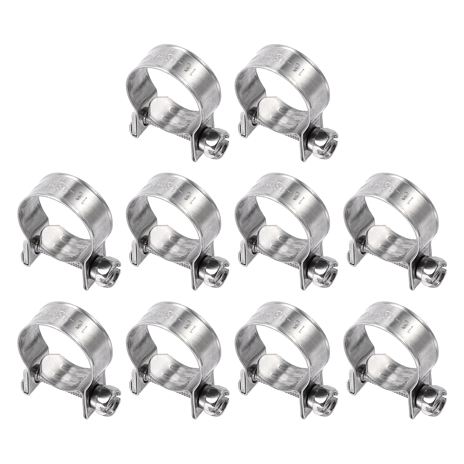 sourcing map 10pcs Fuel Injection Hose Clamp 16-18mm Adjustable 304 Stainless Steel Mini Gas Line Hose Clamp for Automotive Agriculture Plumbing Diesel Petrol Pipe