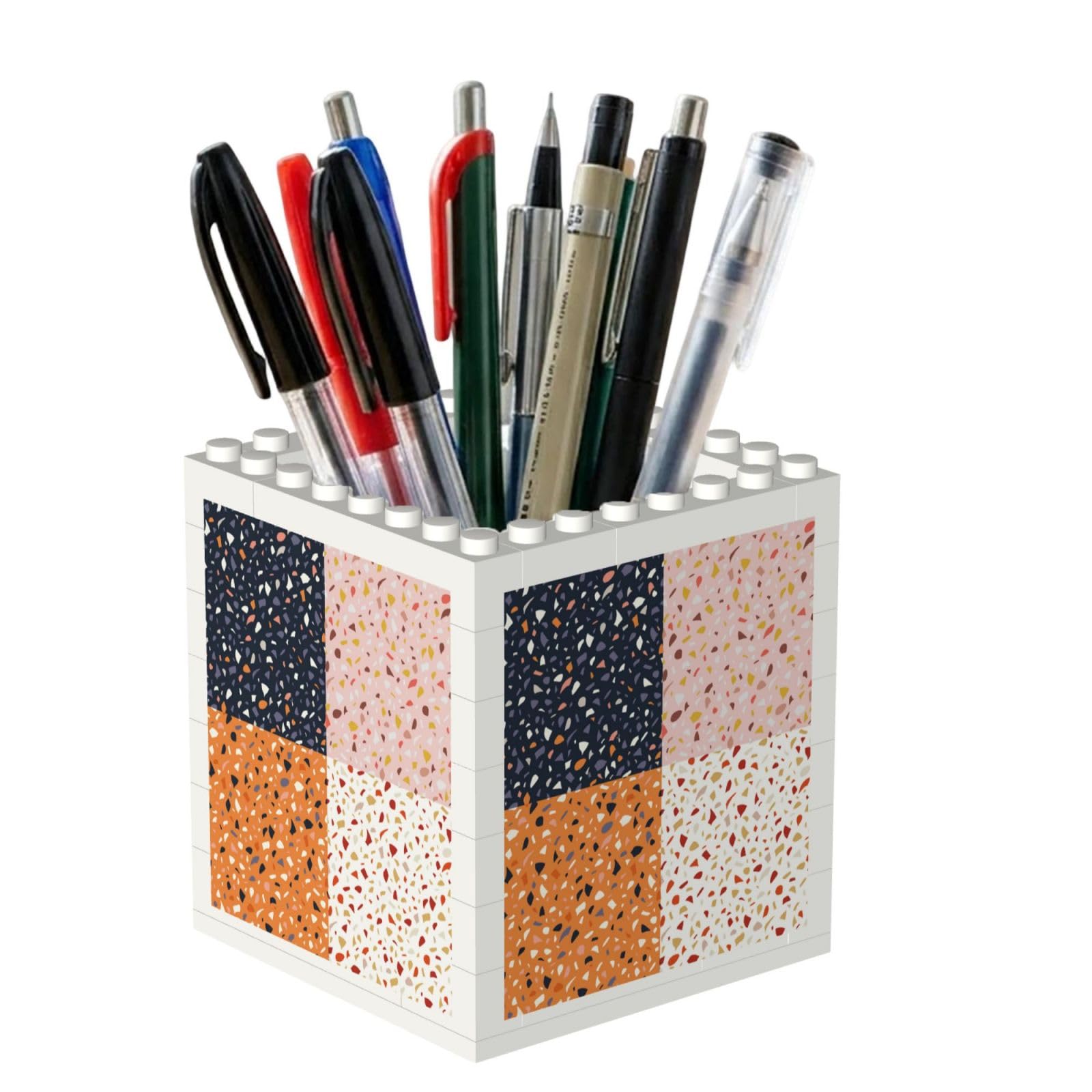 Poadnly Seamless Vector Terrazzo Patterns, Pen Pot Pencil Holder for Office Home School, Compact Desk Organiser for Office Stationery