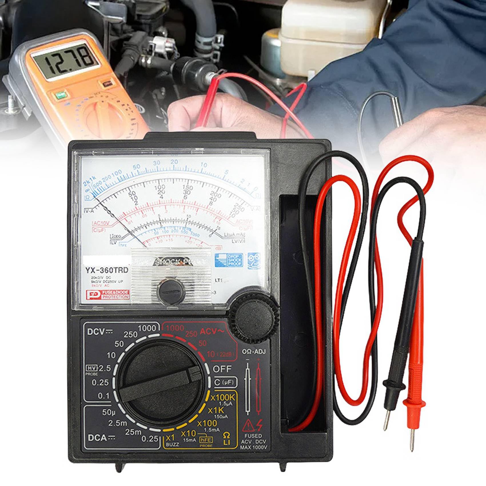 3X Tester Multimetro Analogico con Penna di Prova Tester di Tensione e Corrente DC 1000V Puntatore Portatile Misuratore Analogico Multimetro