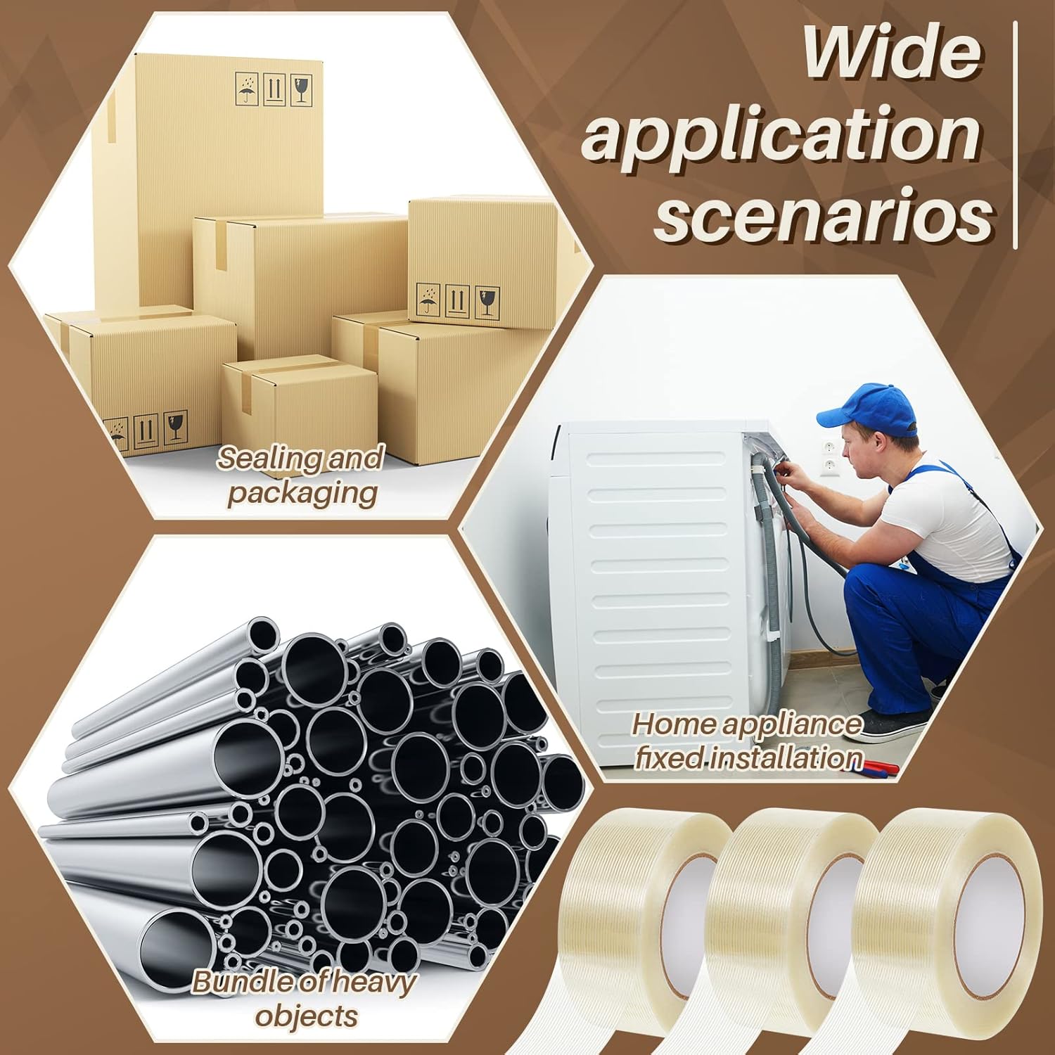 Amylove 12 Rolls Filament Strapping Tape 5.7 Mil Heavy Duty Transparent Reinforced Fiberglass Tape for Packaging Sealing Binding Fixing Supplies(2 Inch x 55 Yard)