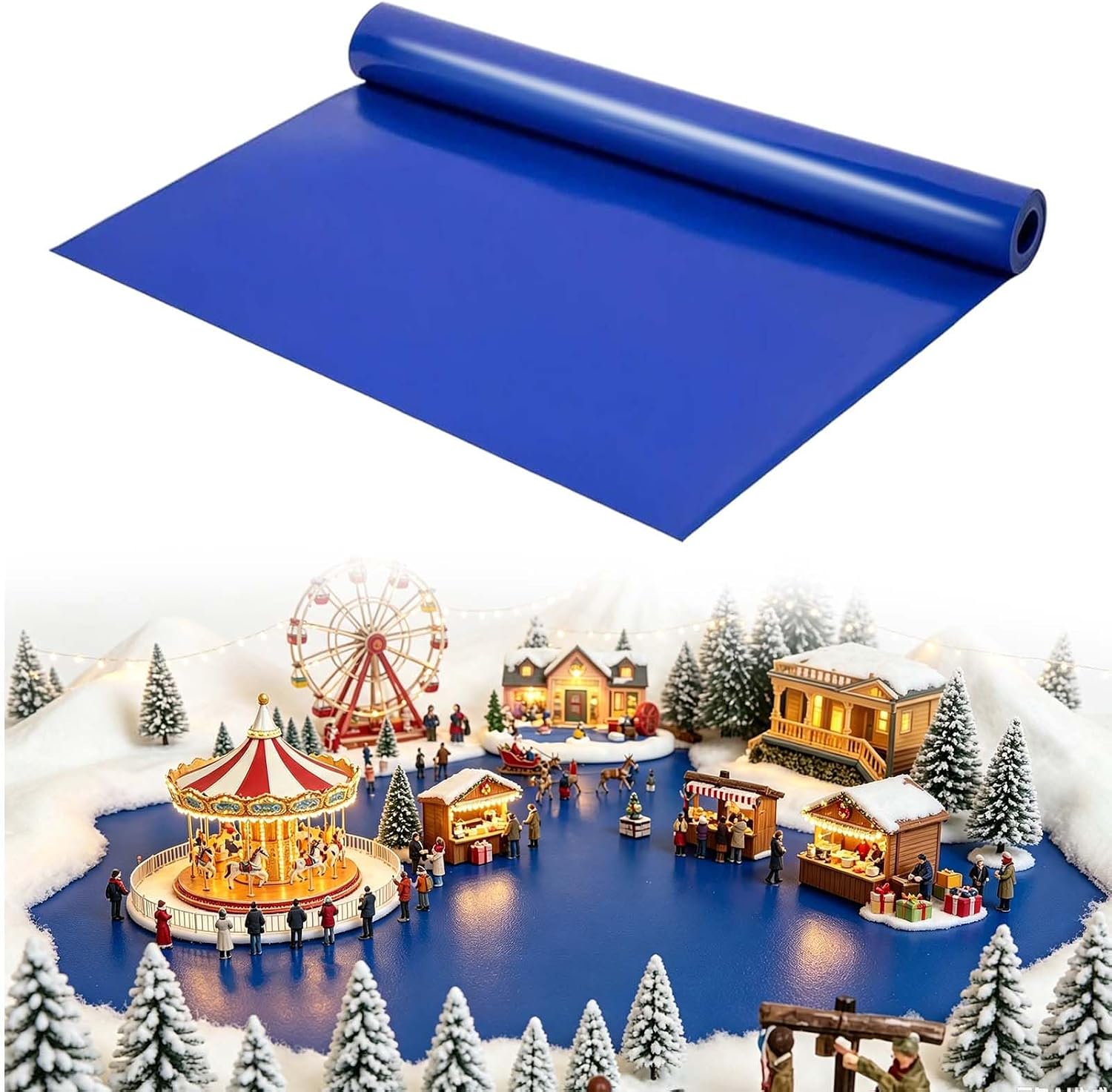 59"x 15.7"Christmas Village Ocean Mat for DIY Xmas Landscape Scene,Cuttable