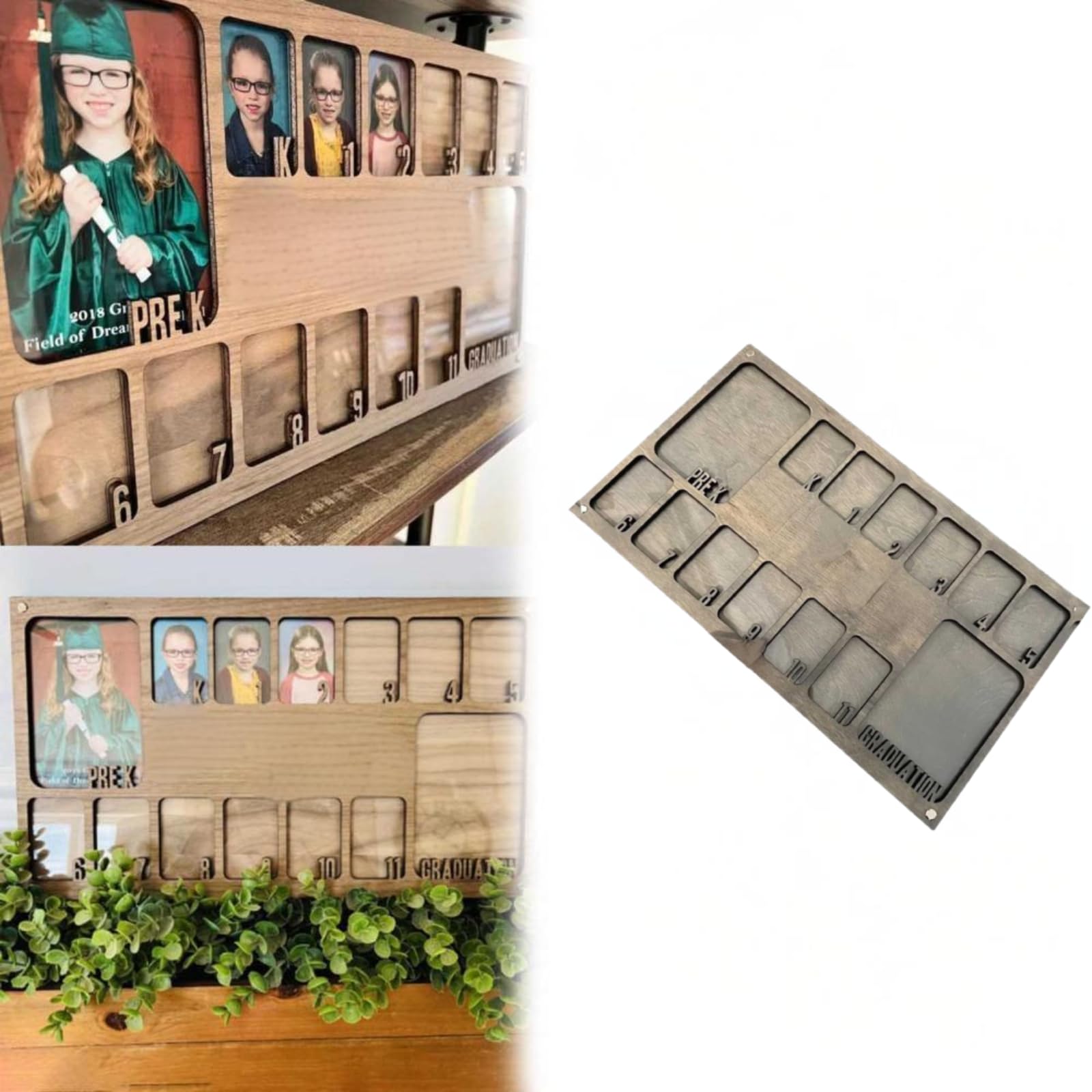 Wooden School Picture Frame, Pre-K to 12 Photo Collage Frame Holds 14 Photos, Thoughtful School Years Keepsake, Wall Hanging Decor, K-12 Graduation