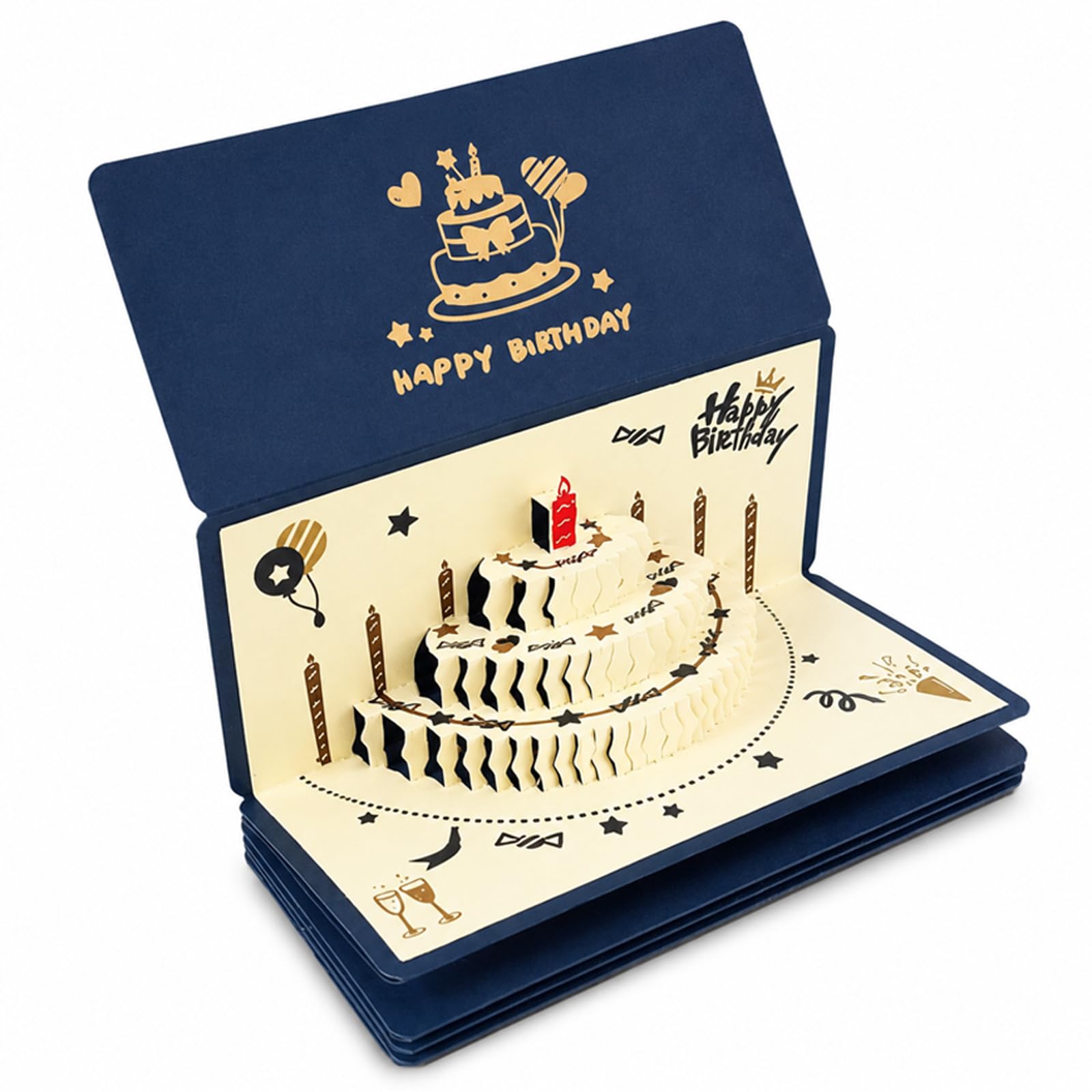 Cash Gifts Birthday,Flat 6 Slot Expandable Money Wallet .Blue Gold 3D Pop Up Greeting Card with Ribbon, Foldable Paper Money Holder Envelope