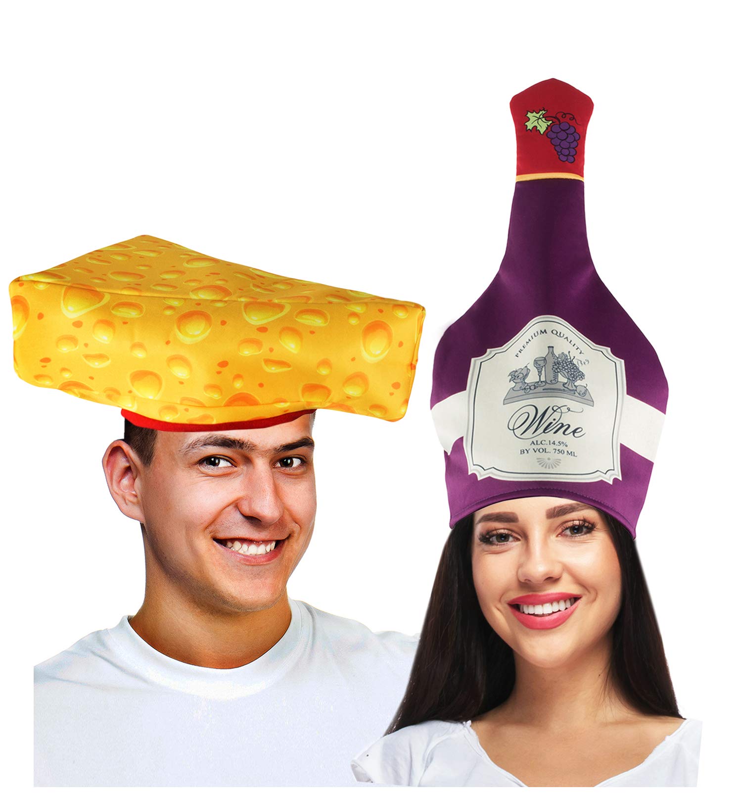 TigerdoeCouples Costumes - Wine & Cheese Couples Hat – Food Hats – Funny Costumes For Adults – 2 Pk One Size Wine & Cheese Hat