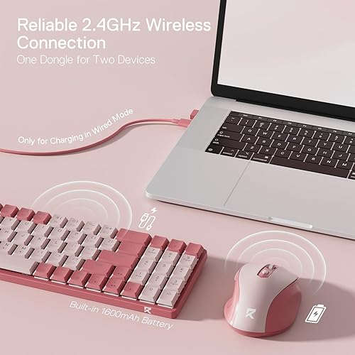 Miniatura 3 de Redragon BS135 Combo de Teclado y Mouse Inalámbrico, Teclado Mecánico de Bajo Perfil 75% de 78 Teclas 2.4Ghz Inalámbrico con Batería Recargable, Luz