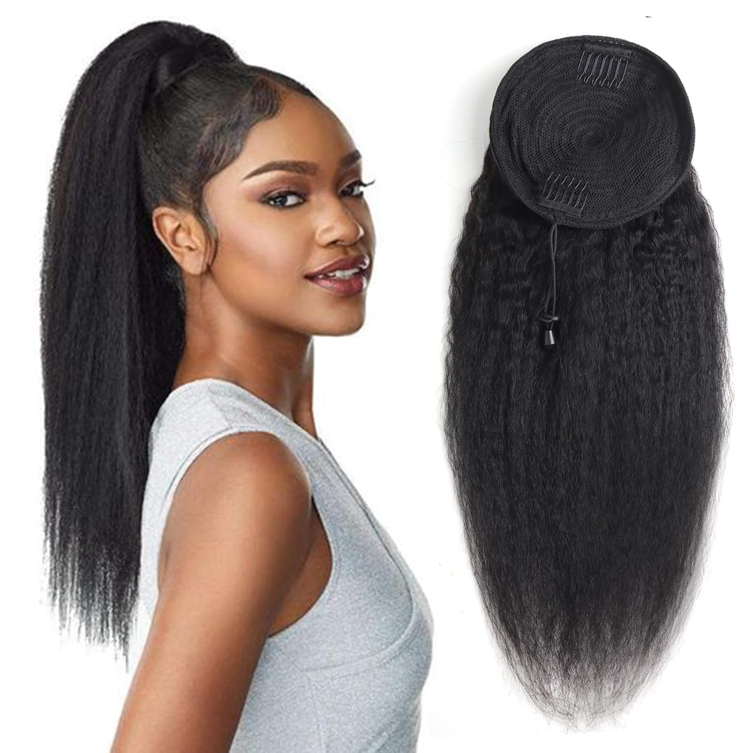 Ponytail Extension Drawstring Human Hair Clip in Pony Tail Hair Extensions for Black Women Curly Wave Thick Natural Looking Hair Pieces Kinky Straight