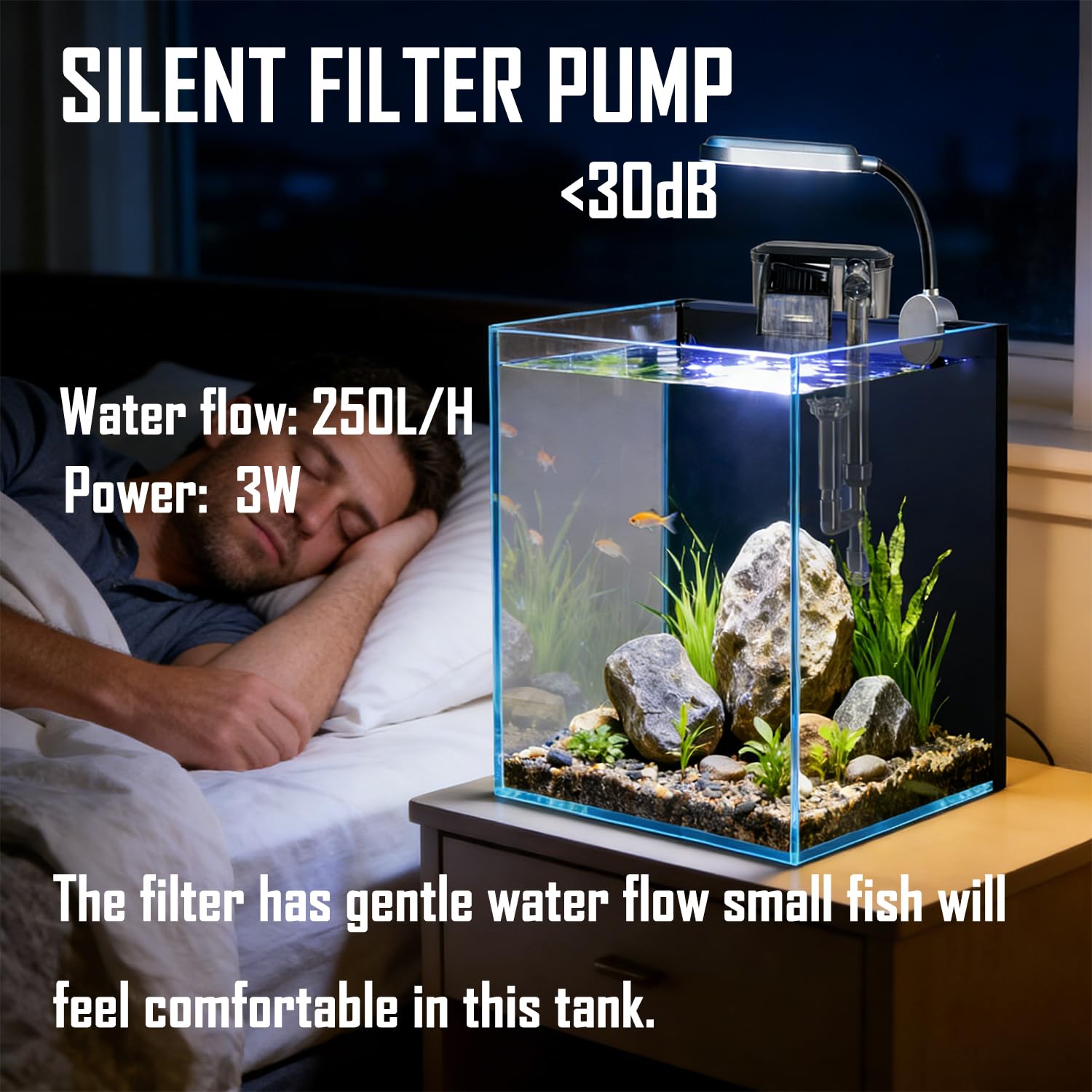 Kit Acquario Compatto Con Filtro E Pompa Aria, 31,5x13,5x16,5 Cm, USB, Per Pesci Betta, Gamberetti E Piante, Ideale Da Scrivania