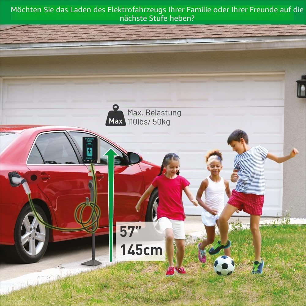 Barkan 145cm Außen-Universal EV-Ladeständer, 5 Jahre Garantie, wetterfeste Zinkbeschichtung, für Level 1 & 2 Ladestationen, bis zu 50Kg, Tesla, Bodenmontage, Ladepedestal, E Auto/Elektroauto