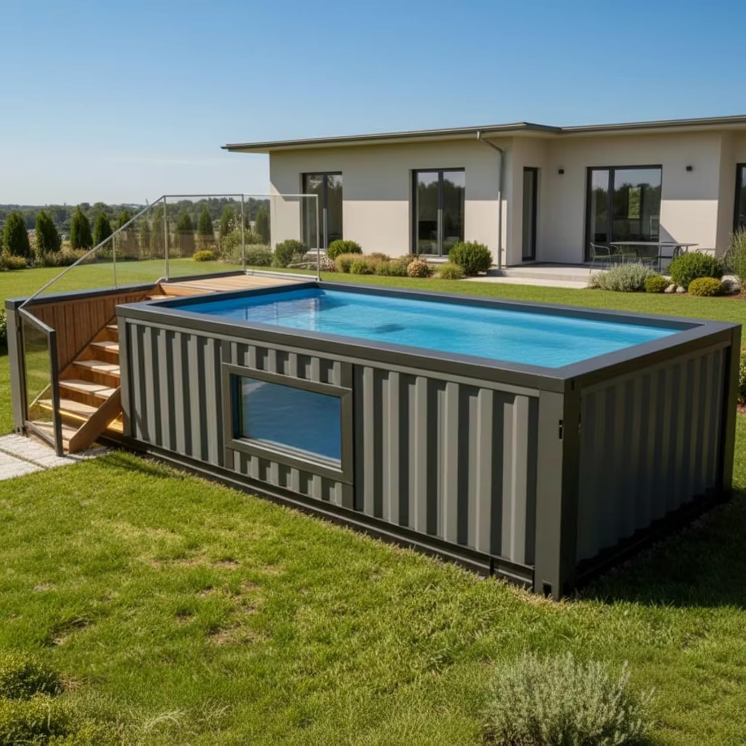 Durable Shipping Container Swimming Pool for Outdoor Use, Backyard Container Pool Setup, Container Swimming Pool Above Ground Portable Solution
