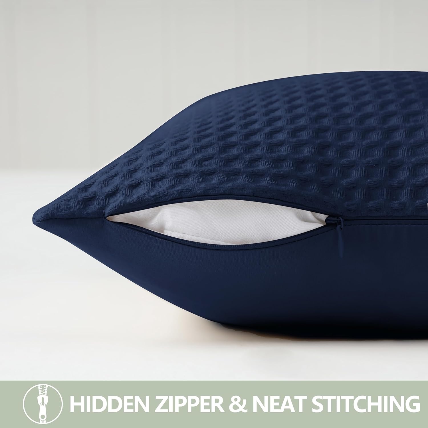 100% Egyptian Cotton 600 TC Waffle Weave Throw Pillow Covers 2 Pack, Ultra Soft Breathable Euro Pillow Shams Covers, Decorative Cushion Covers for Bed Couch Sofa Car, No Insert, Navy Blue, 26" x 26"