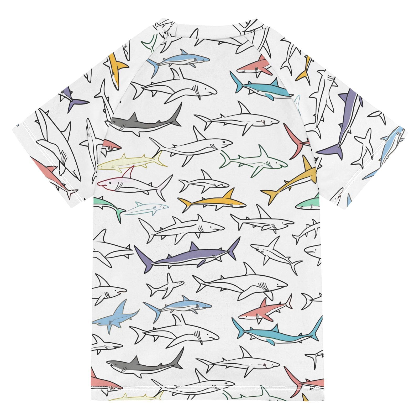 ALAZA Kids Rash Guard Boys Toddler Swim Shirts Short Sleeve Drawing Sharks UPF 50+ 3T