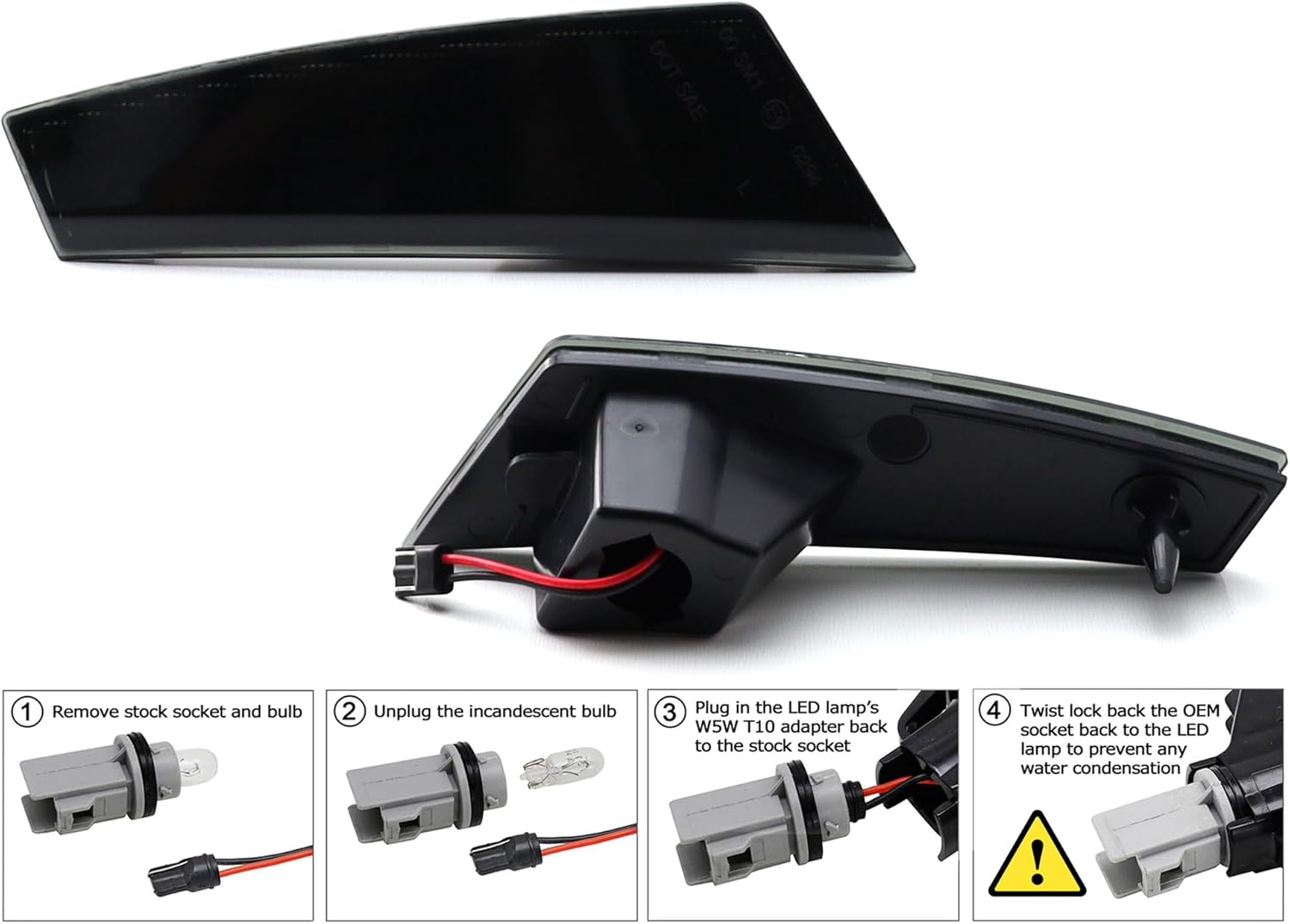 iJDMTOY Black-Out Smoked Lens Amber Full LED Strip Bumper Side Marker Light Kit Compatible With Jeep 2008-2012 Gen2 Liberty