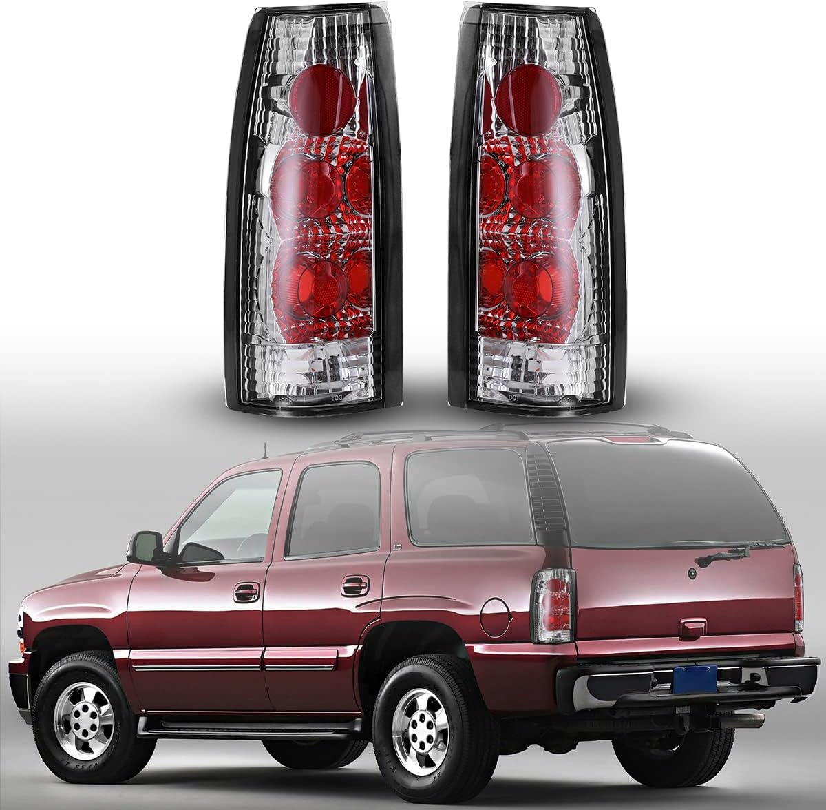 Nixon Offroad Tail Lights for GMC Yukon 1992-1999 / Chevy Suburban Tahoe 1992-1999 / Cadillac Escalade 1999-2000 Tail Lamps Rear Lights Car Rear Lamps Assembly Replacement (Chrome/Clear Lens)