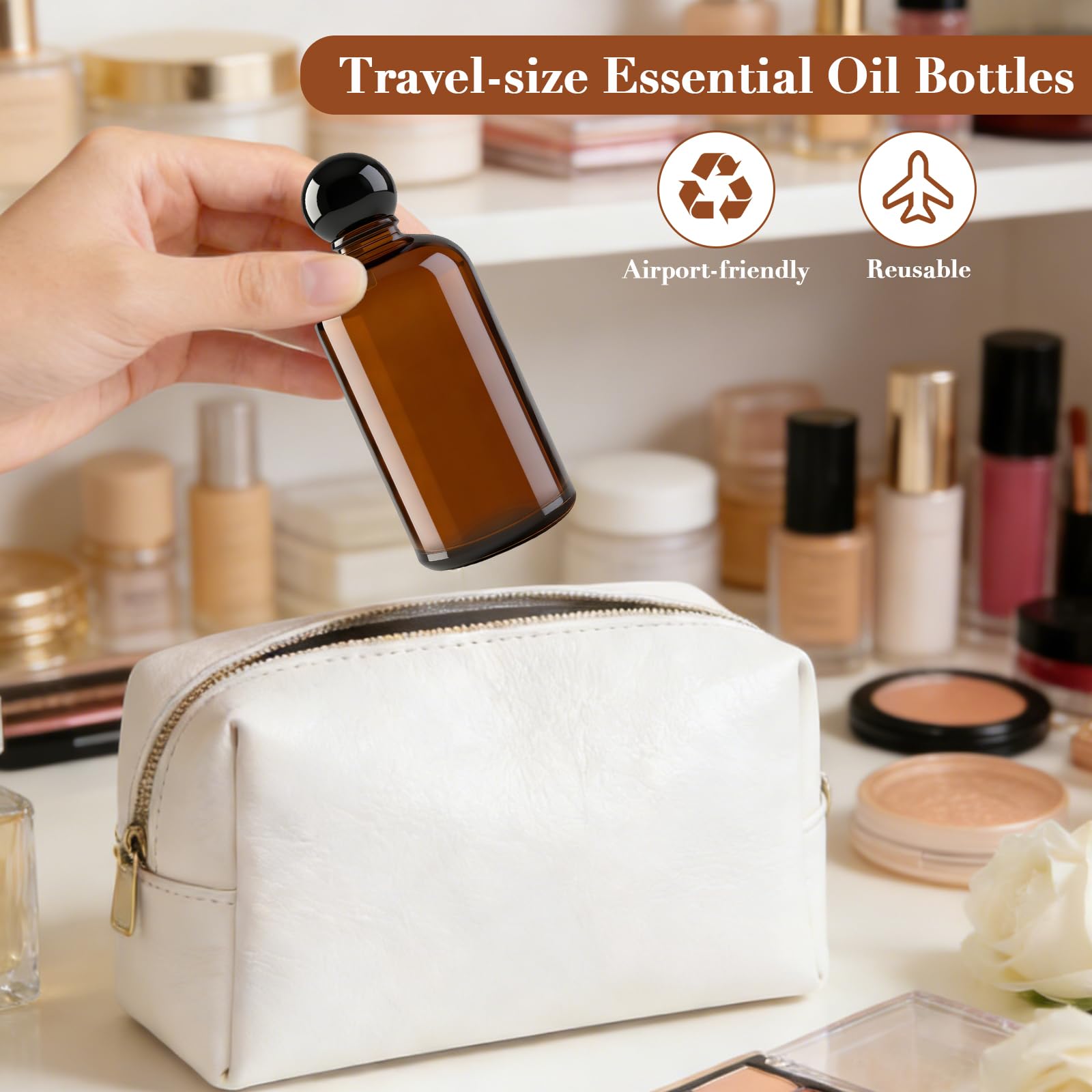 5 Piezas 100ml Botellas de Aceite Esencial Vacías de Vidrio Marrón, Mini Botellas de Cristal Ámbar de 30 Ml con Tapa, Pequeños Recipientes de Aceites Esenciales para Aceite Perfumes