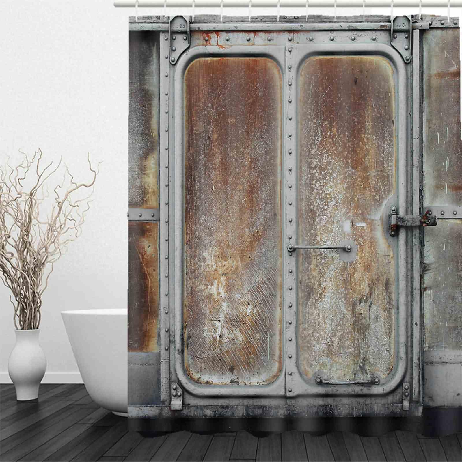 Cortinas Baño Niña Ducha Anime Puerta De Hierro Oxidado Algodón Ventana Red Brown 220x180cm