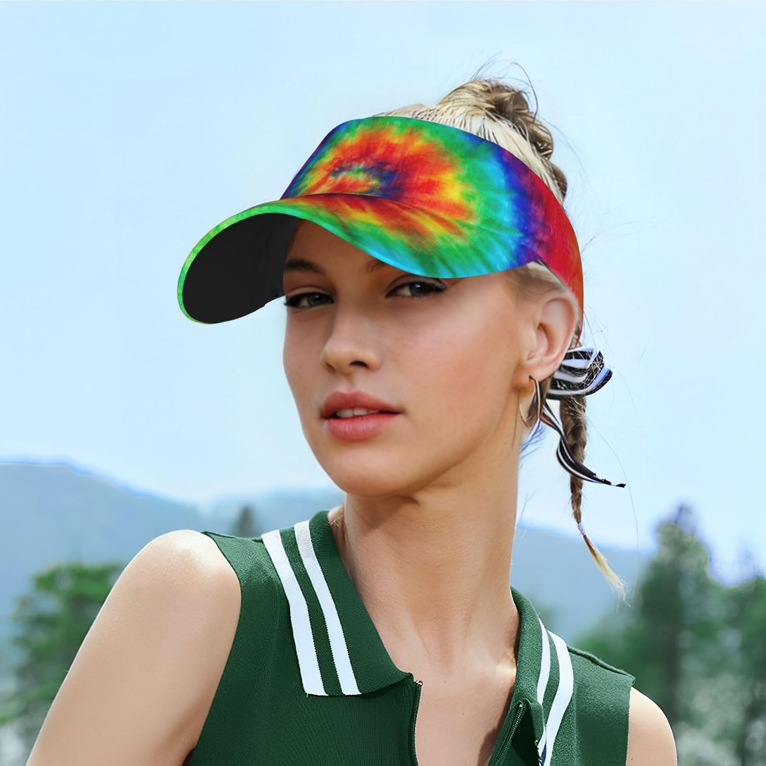 Tie Dye Hippies Print Sports Sun Visor Hats,Adjustable Sun Caps for Men Women Adults Lightweight Black