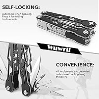 Vista 2 de Multiherramienta con bloqueo de seguridad, juego de cuchillos de bolsillo de acero inoxidable 16 en 1 con alicates, herramienta de campamento