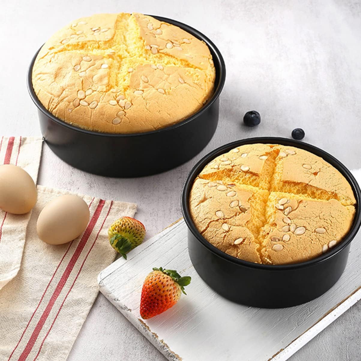 Mikinona 3pcs Carbon Steel Baking Pan Non-stick Removable Bottom Molds for Cheesecake Chiffon Cake