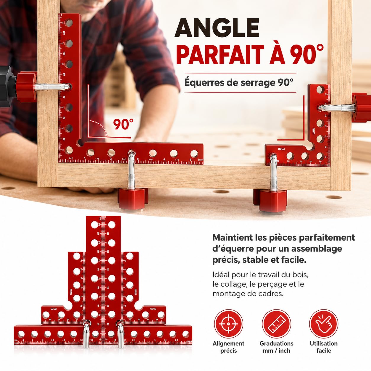 Lot de 8 équerres de positionnement à 90° aluminium, 4×140 mm + 4×80 mm | Kit d'équerres aluminium | serre joint angle meubles,cadres,tiroirs | Haute précision,outil menuisier| Aluminium antirouille