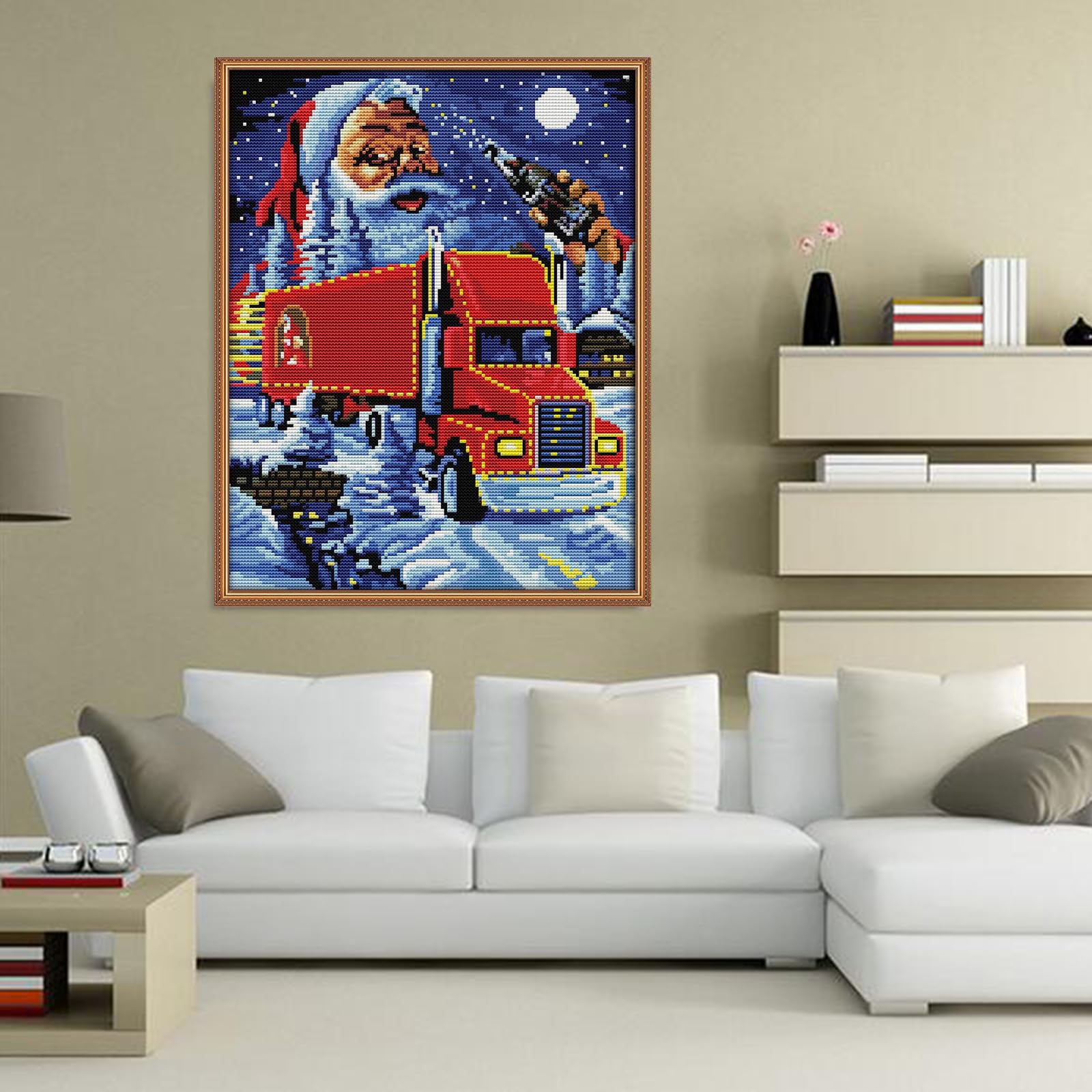 Kit Point De Croix Estampillé Noël - Camion Rouge J125 - Compté