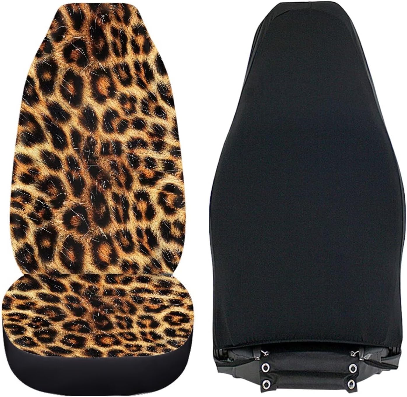 Pensura Leopard Pattern Auto Seat Covers 2 pcs, Car Seat Covers Front Set, Entire Seat Protection, Car Front Seat Cover Warm Cushion Universal Fit