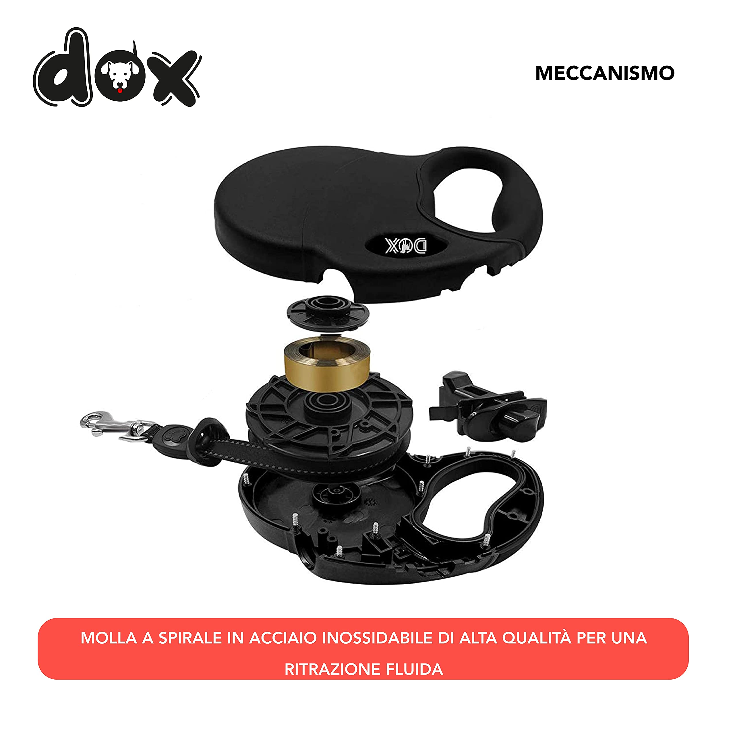 DDOXX Guinzaglio per Cani Allungabile | Colori e Misure Diverse | per Cani Piccoli e Grandi | Accessori Cane Guinzaglio a Bretella Retraibile | Guinzaglio per Gatti e Cani | L, 5m, Fino a 50 kg, Rosso