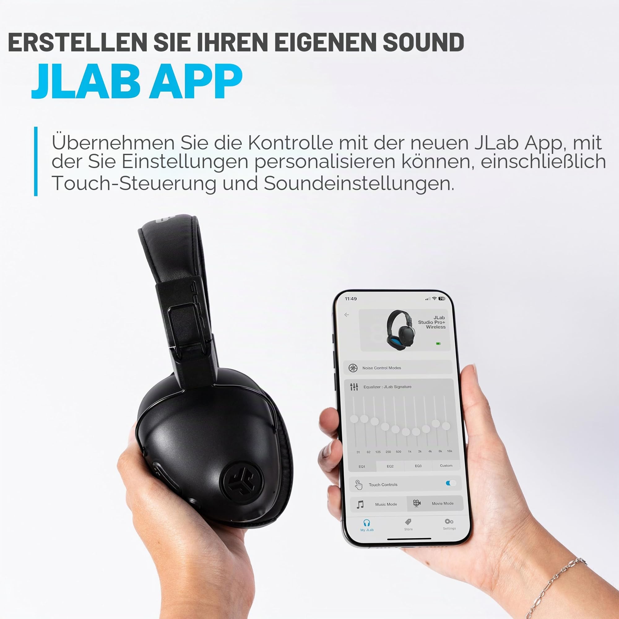 JLab Studio Pro+ Bluetooth Kopfhörer Over-Ear - Kabellos 65+ Std., Schwarz | Bluetooth 5.4, Wireless Headphones mit Mikrofon, Multipoint, Cloud Foam Komfort