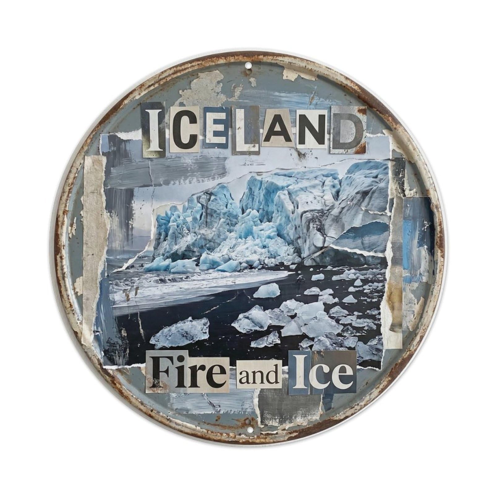Vintage Travel Glacier Beach Iceland Volcanic Metal Tin Sign
