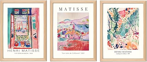 Juego de 3 pósteres abstractos de Matisse con marco de madera, arte abstracto de Henri Matisse, impresiones en lienzo vintage para el mercado de