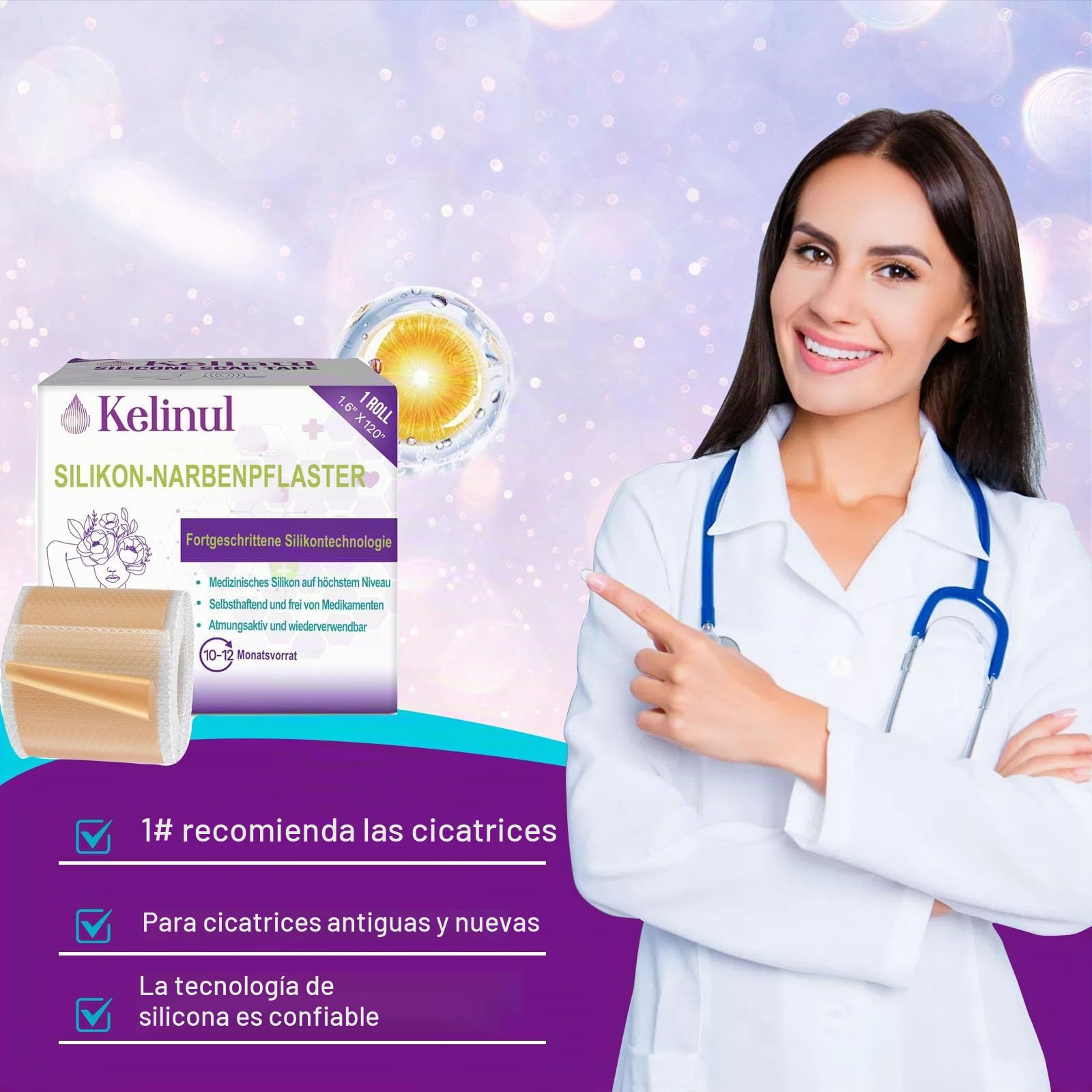 Hojas de cicatriz de silicona - cinta de cicatriz de Gel de silisuave - tiras de cicatriz reutiliz, de grado médico