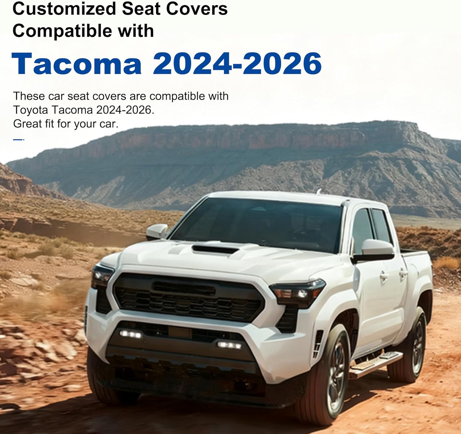 Seat Covers Compatible with 2024 2025 2026 Toyota Tacoma Double Crew Cab Waterproof Leather Seat Protectors for Trucks (2pc Front Only, Black&Grey)