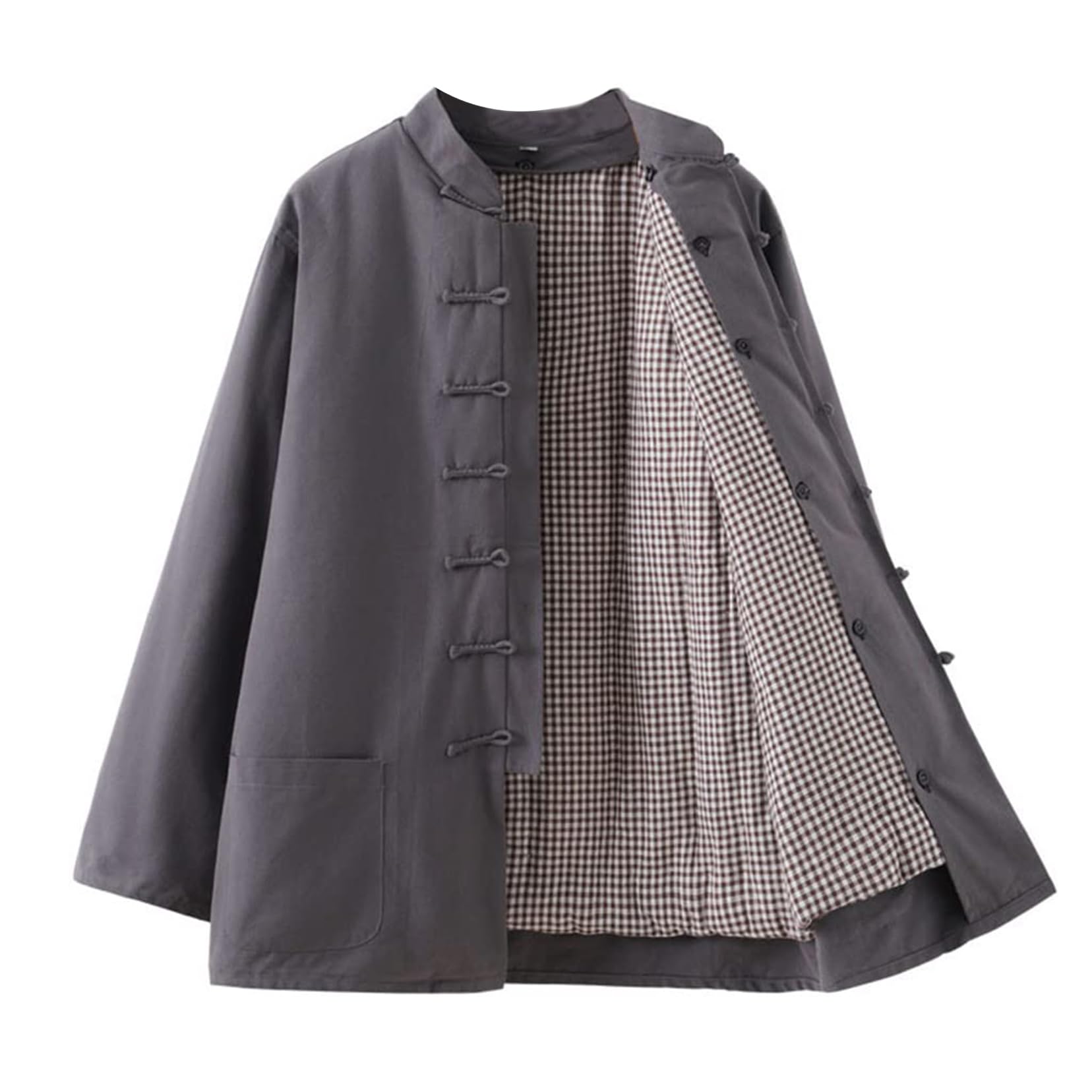 Traje Tang, Uniforme de Tai Chi de invierno, chaqueta de traje de grueso desmontable, tela áspera vieja de algodón, ropa cálida de Kung Fu chino for hombres(Grey_L)