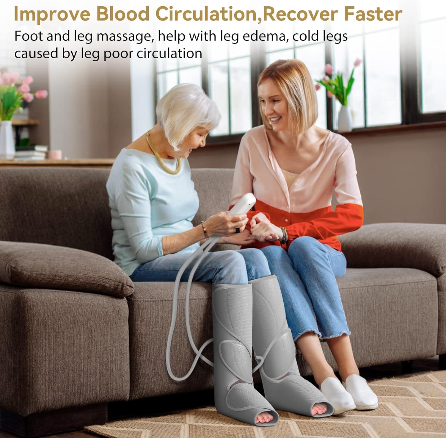 FIT KING Air Compression Leg Massager for Circulation to Relieve Pain, Swelling, Edema, RLS, Ideal Gift for Mom Wife (2 Size Extensions Included) - Image 3