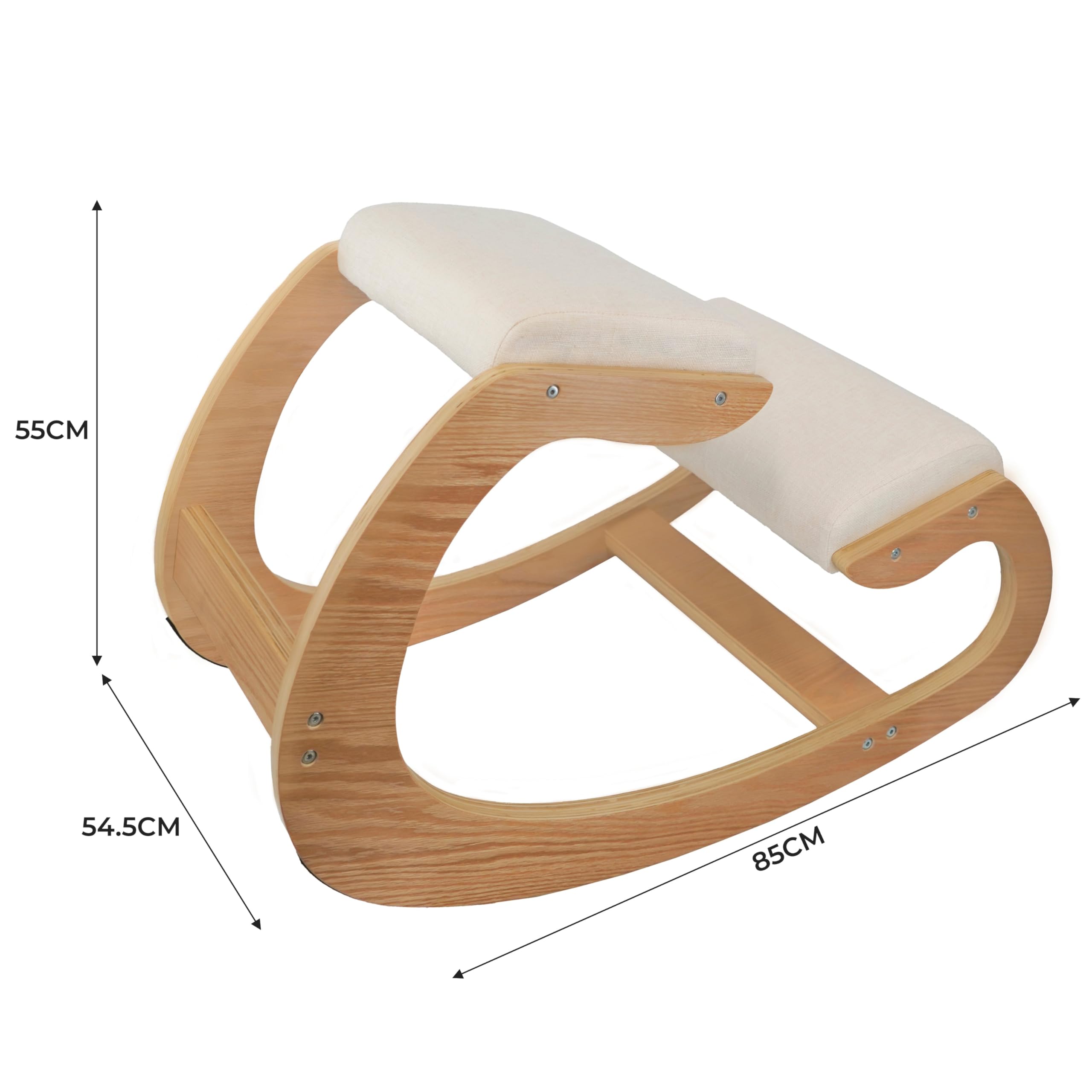 Chaise Ergonomique à Genoux en Bois Chêne Coussins en Lin Blanc Épais 8 cm Capacité de 120 kg - Bureau & Maison - Siège à Bascule Orthopédique – Meilleure Posture [2 Repose-Poignets INCLUS]