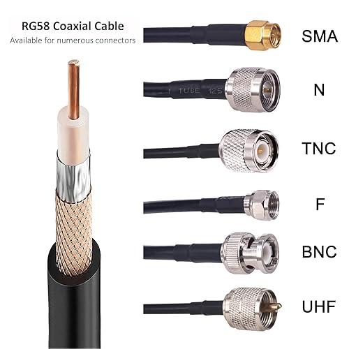 Miniatura 8 de urcianow Cable coaxial RG58 de 50 pies (49.2ft) de baja pérdida de 50 ohmios RG58 RF Cable coaxial RG58 Cable coaxial RG58 para SMA UHF F Tipo N BNC