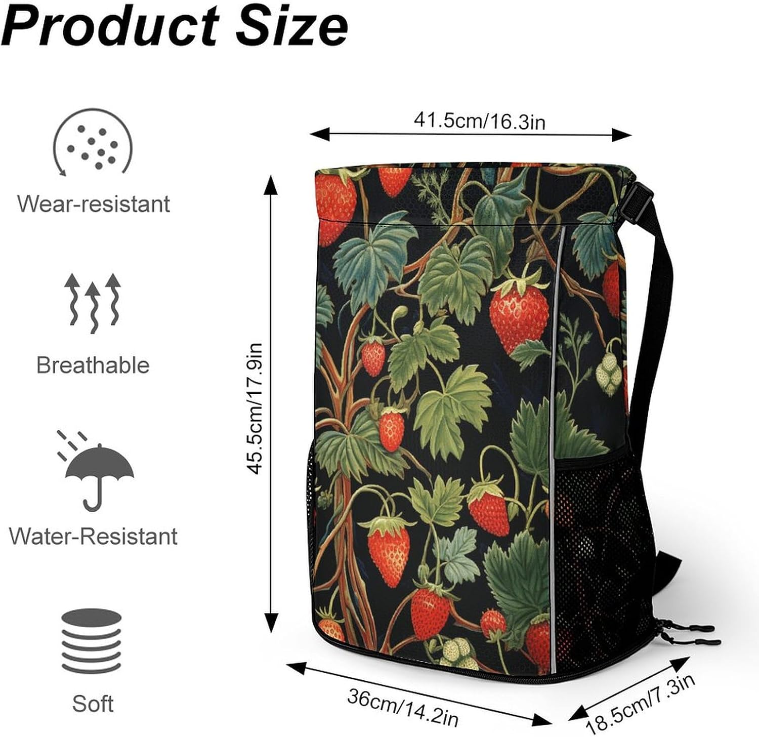 Drawstring Backpack Sports Gym Bag Resistant Sackpack Strawberry Pattern String Bag for Women Men