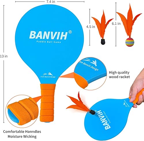 Miniatura 3 de Banvih Juego de 4 raquetas de bádminton, juegos de pelota de remo al aire libre para niños, adolescentes, adultos y familia, juguetes deportivos de