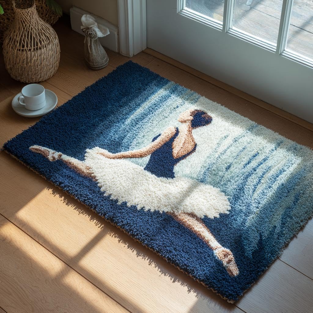 DIY Latch Hook Rug Kit Ballet Dancer Floor 38x52cm-2
