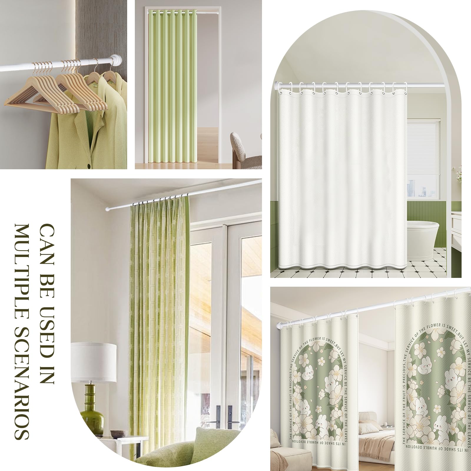 Duschvorhangstange, ausziehbare Duschvorhangstange, Spannstangen für Vorhang, ohne Bohren, Duschvorhangstange, Netzvorhangstangen für Badezimmer, Fenster, Küche, Kleiderschrank, 125–240 cm, Weiß
