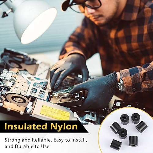 Miniatura 5 de Pasimy 200 piezas de espaciadores de nylon negro de 12 pulg. de espesor, 12 pulg. de diámetro exterior, 0.194 pulg. de diámetro interior, arandelas