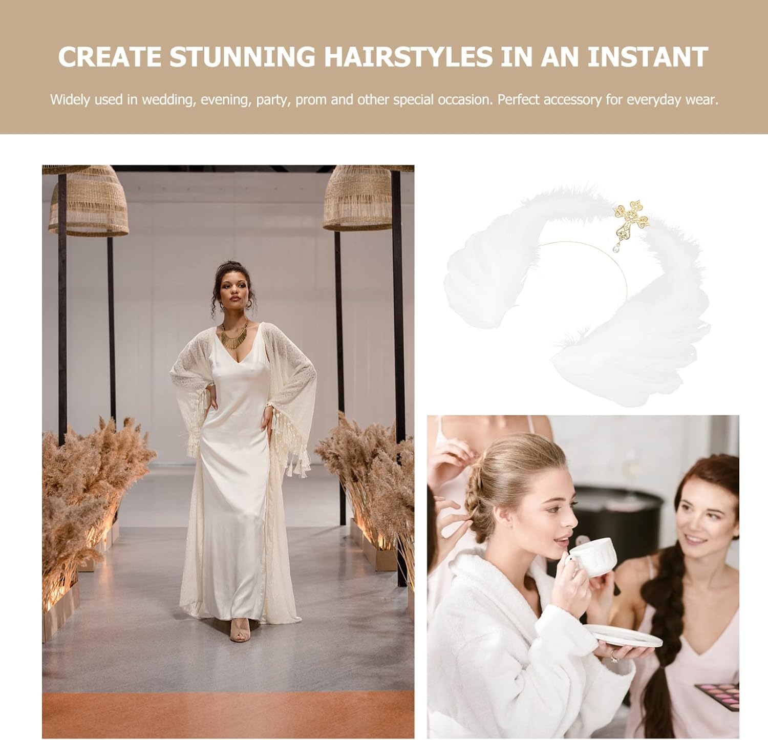Beaupretty Gold Cross Headband Blonde Hair Accessories for Weddings Proms and Photo Props with Design
