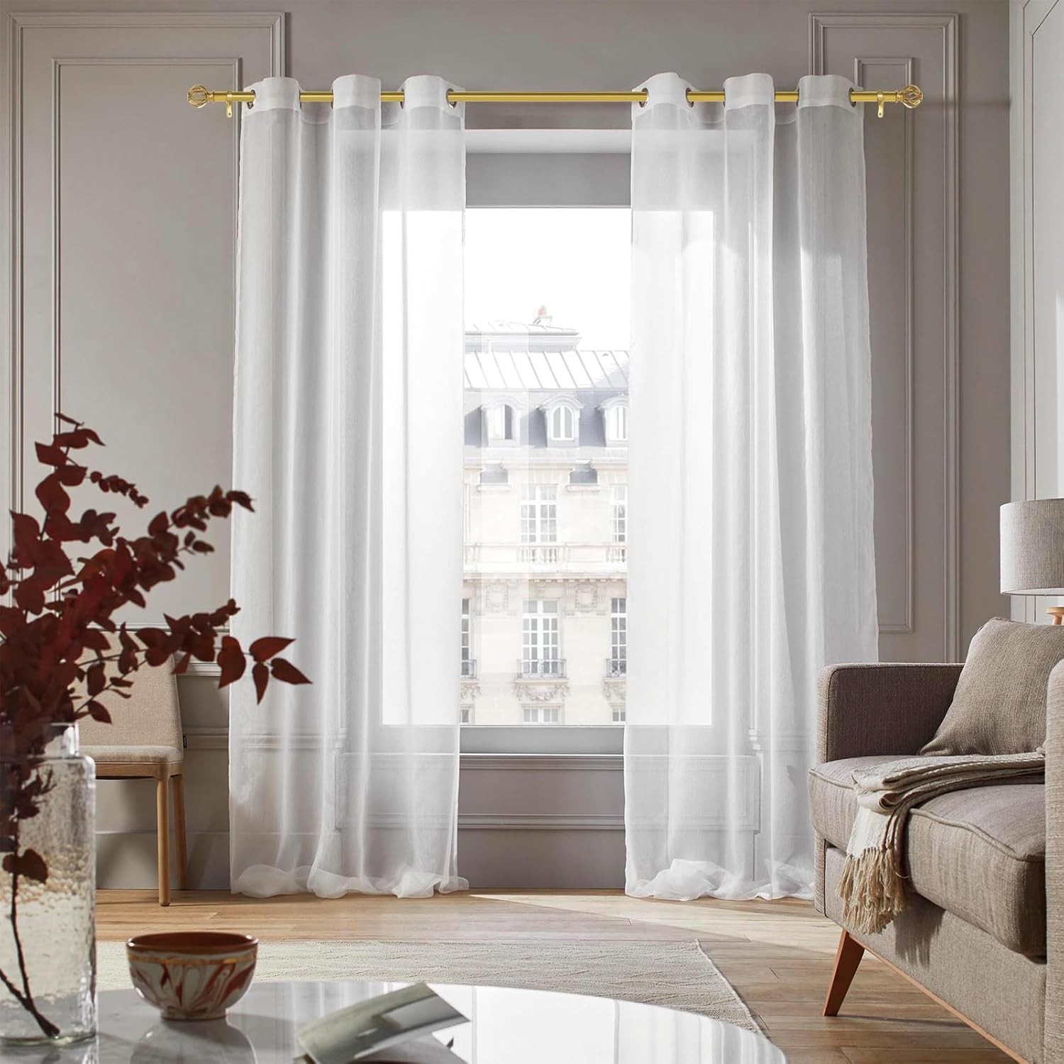 Gold Curtain Rods for Windows 18 to 86 inch, 1 Inch Adjustable Curtain Rod, Heavy Duty Window Curtains Rod for Bedroom Living Room, Modern Decorative Drapery Rods Birdcage Finials