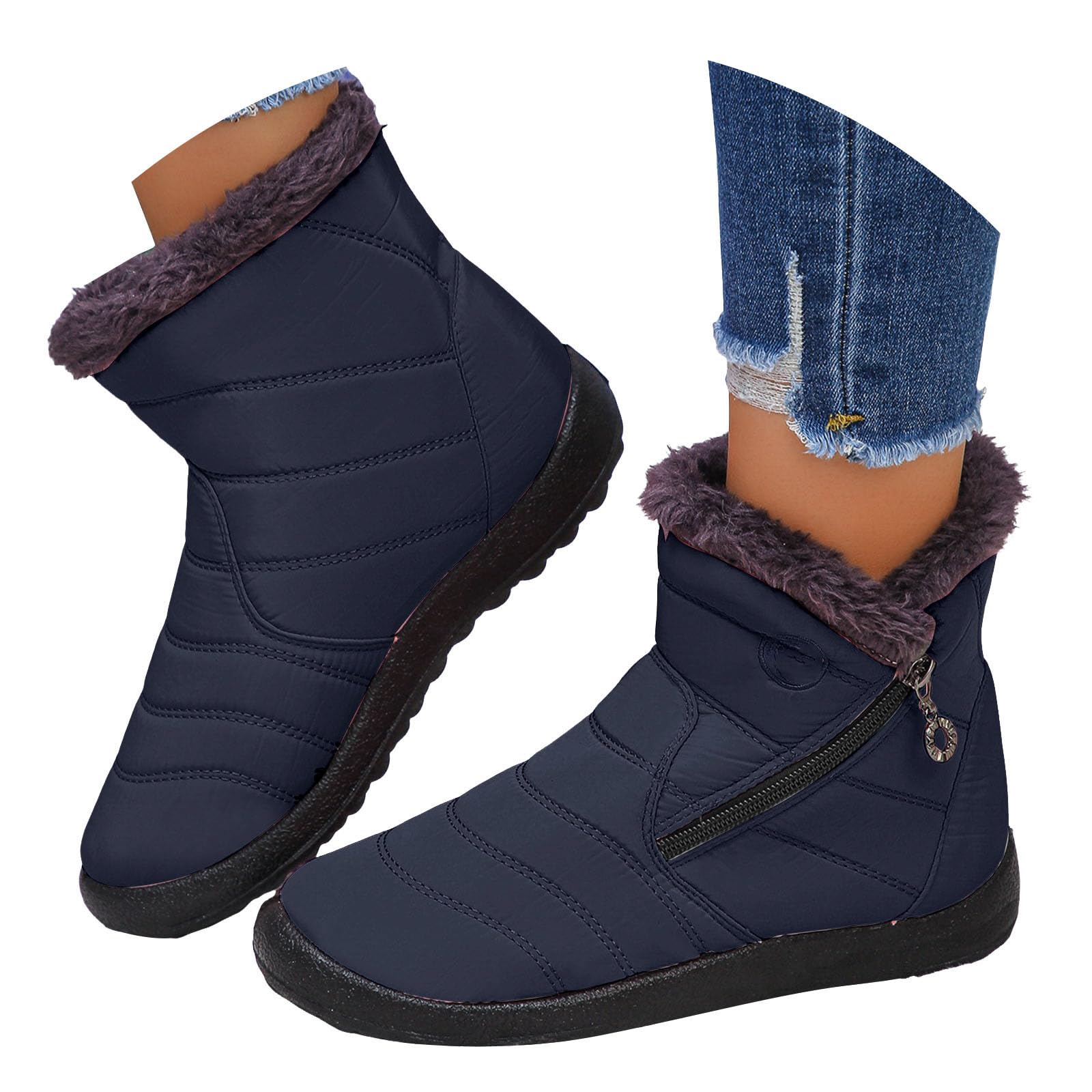 Womens Winter now Boots Warm r Lined Mid Calf Short Booties with Zipper Fashion Casual Platform Ankle Sneakers