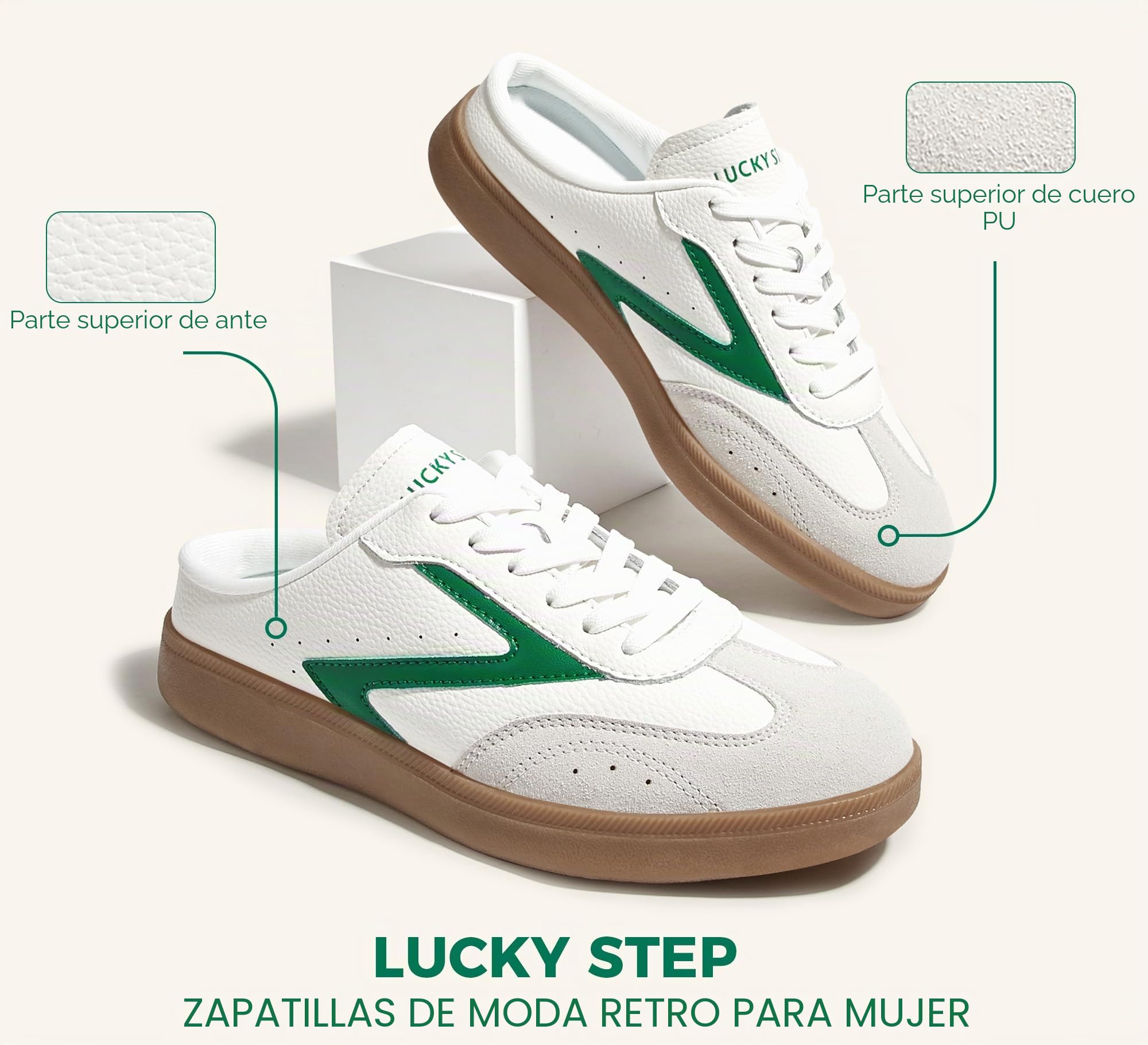 LUCKY STEP Zapatillas Mujer Tipo Mula Sin Talón, Deslizantes, Cómodas para Invierno y Casual, Estilo Retro