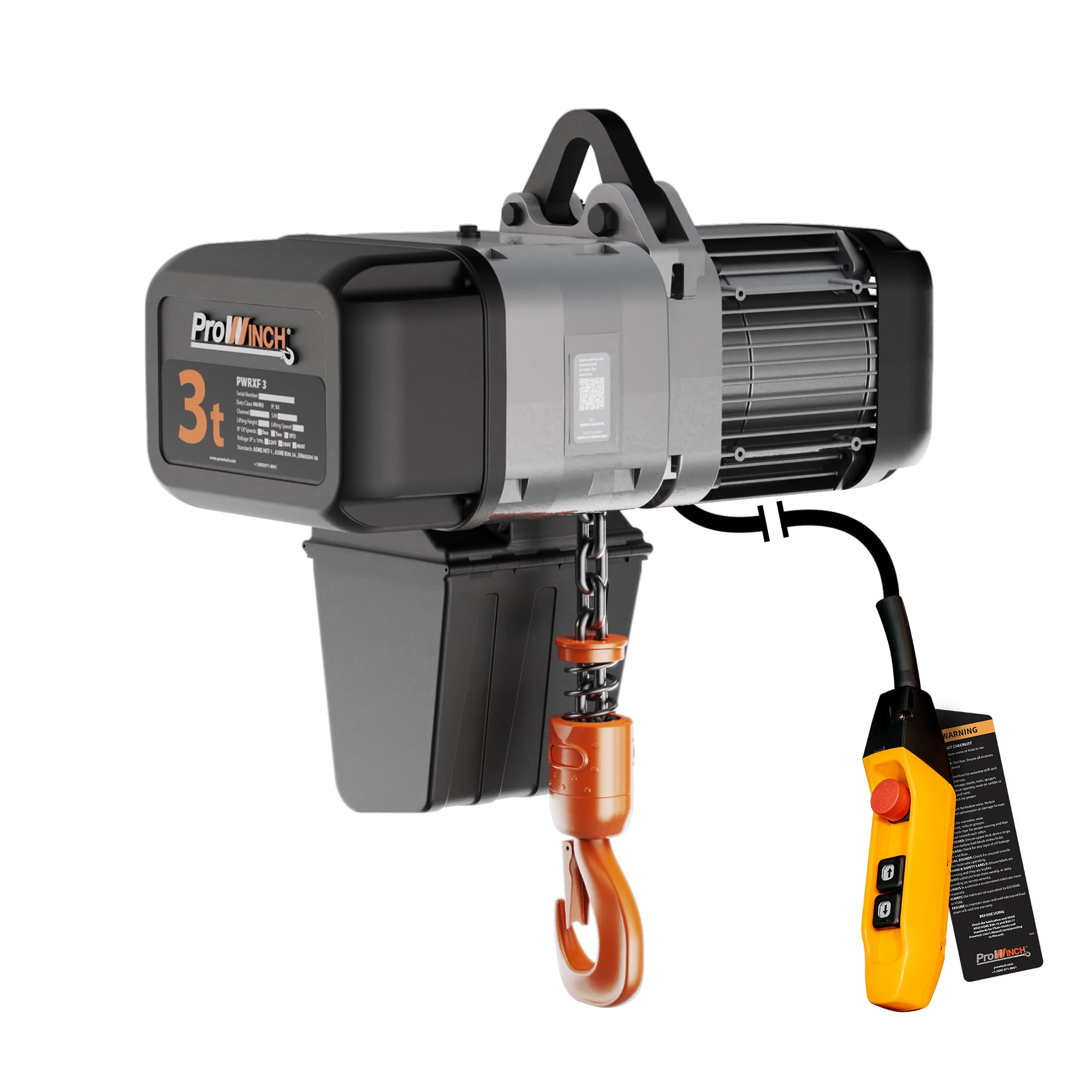 Prowinch 3 Ton Electric Chain Hoist 2-Speed, 3-Phase Dual-Voltage 208-240V/440-480V 60Hz, 30ft G100 Nickel Chain, 6000 lb Heavy-Duty Hoist for Industrial, Commercial, Warehouse & Construction Lifting