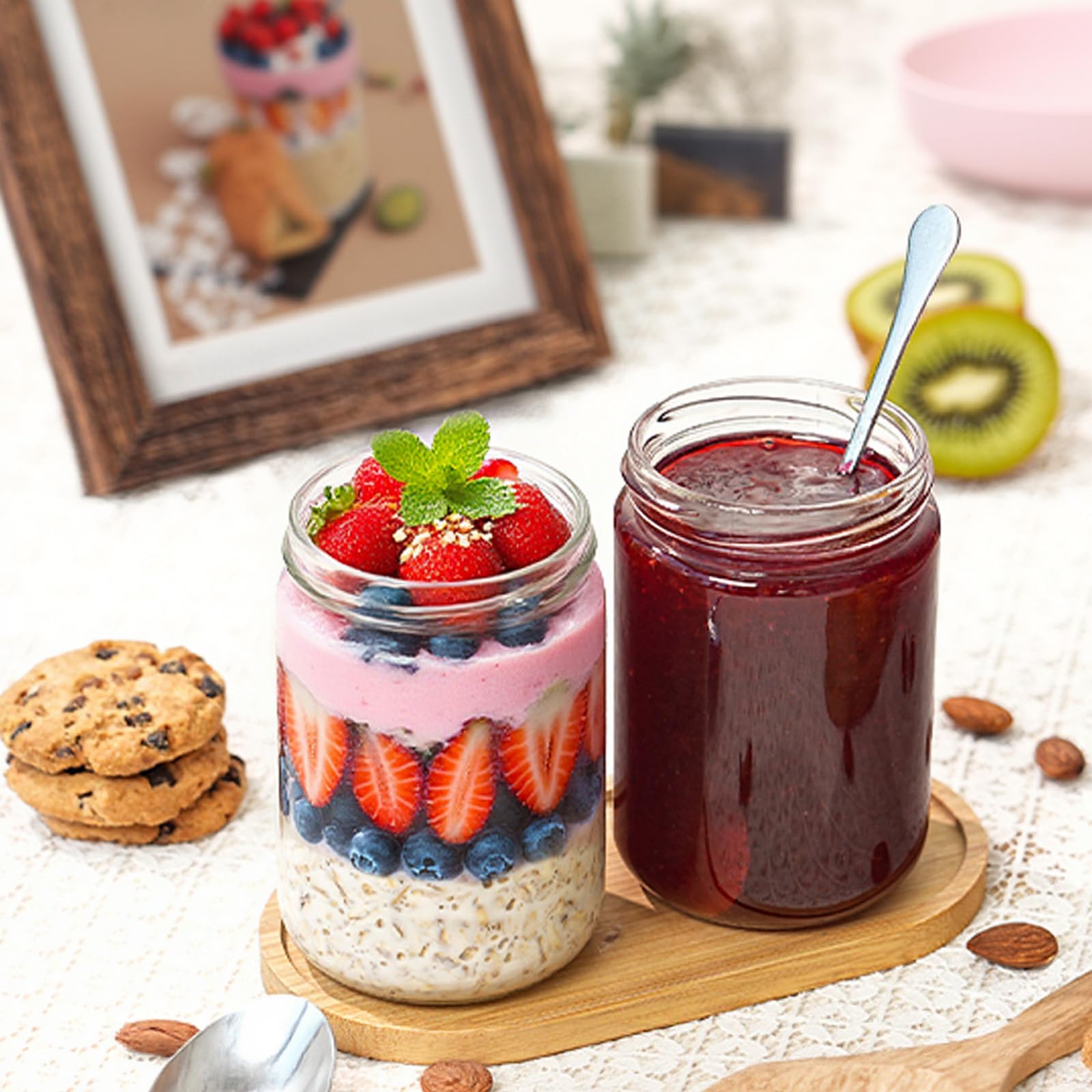 YBCPACK Marmeladengläser aus Glas mit Deckel, 350 ml, klare Chutney-Gläser, 340 ml, Einmachgläser für Gelee, Gurken, Honig, 24 Stück