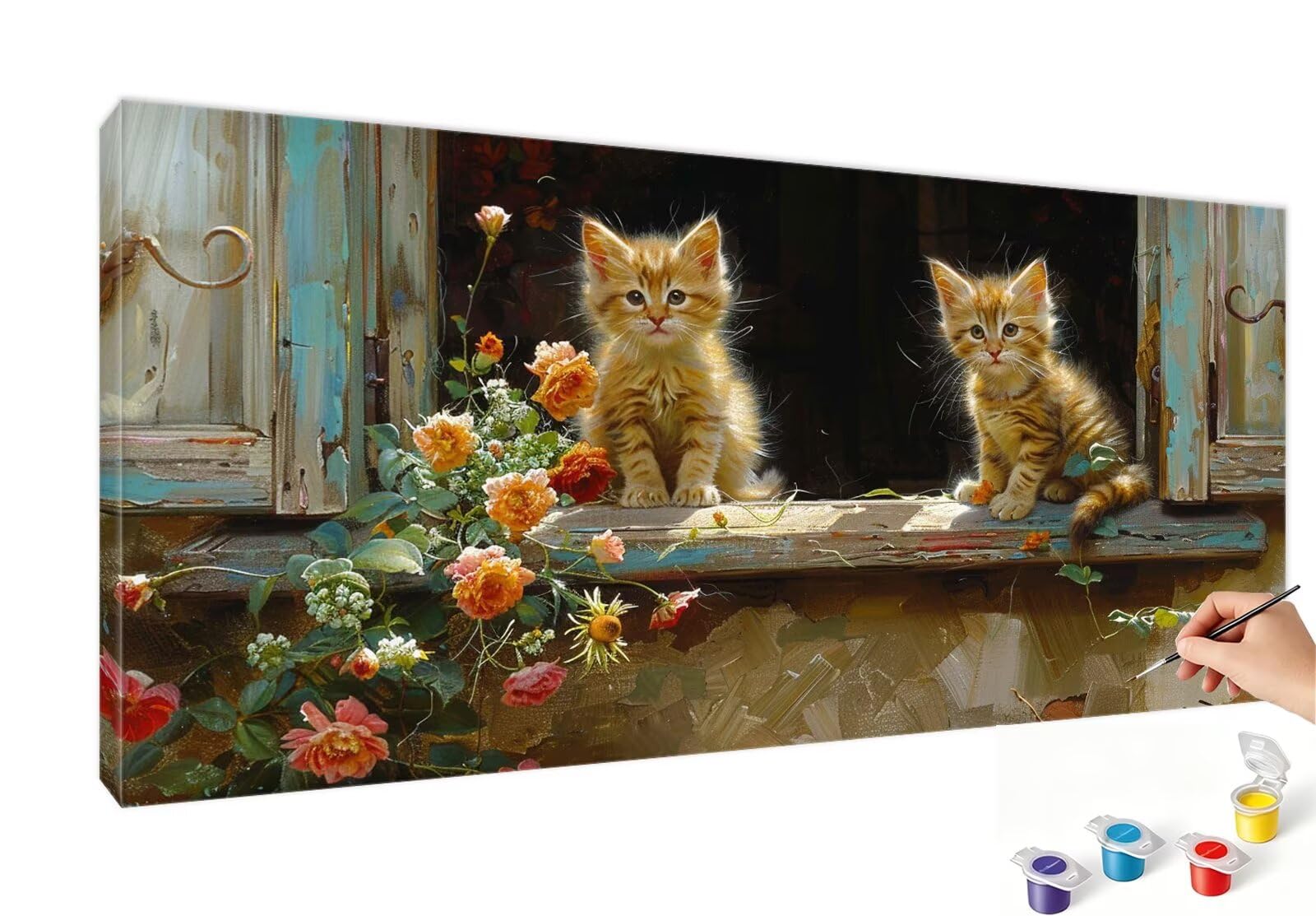 Peinture Numero Chat Peinture par Numero Adulte Mignon Paint by Numbers for Adults, Numéro D'Art Kit avec Pinceaux et Acryliques, Activité Manuelle Pour Décoration Maison 100x200cm (Sans Cadre) RB-640