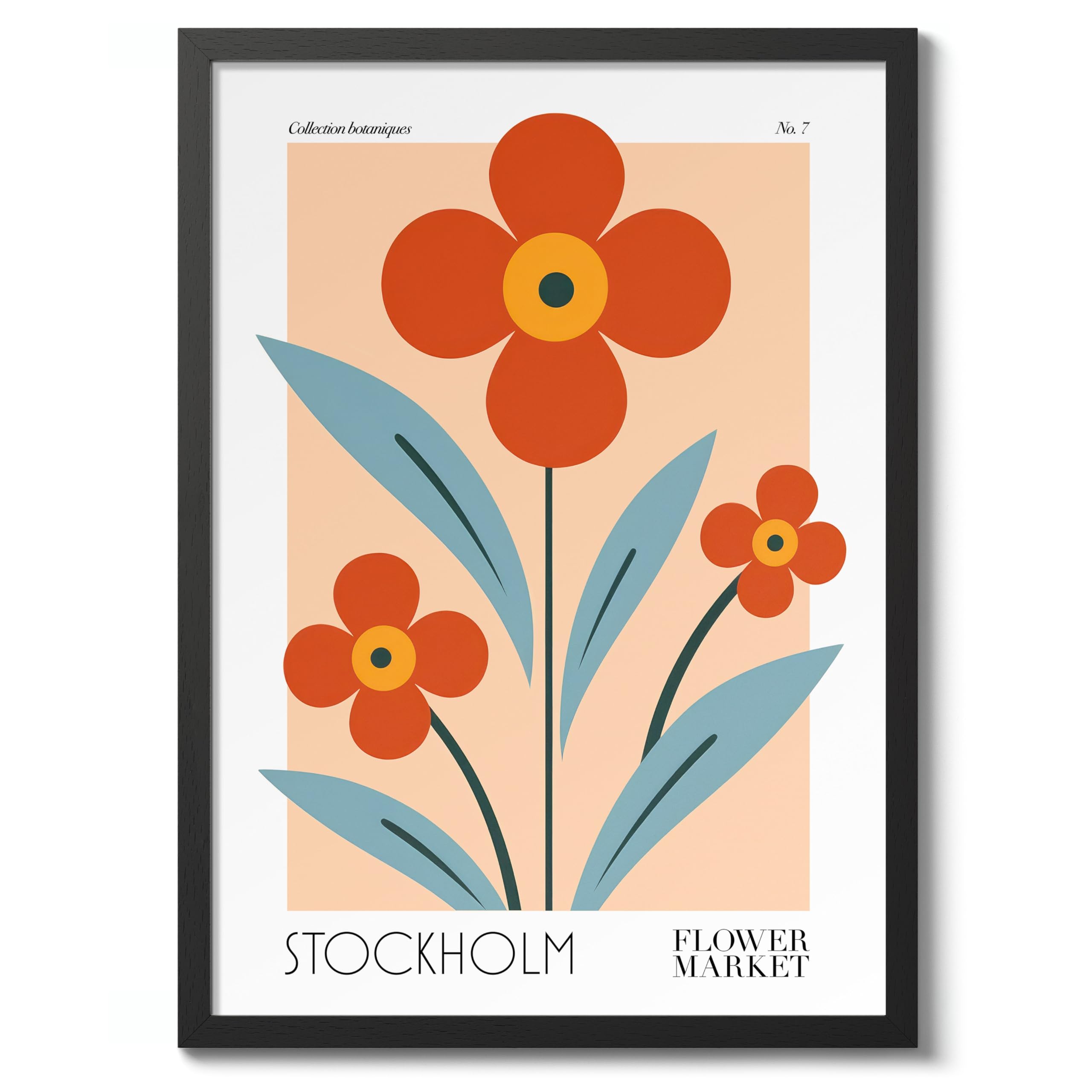 Stockholm Flower Market Poster Floral Wall Decor Print Abstract Colourful Minimalist Travel Bedroom Art, Archival Matte, 50x70cm (Black Frame) - 50x70cm