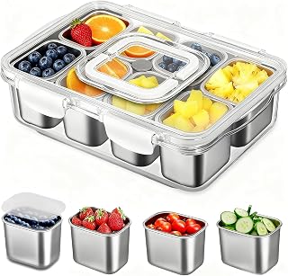Snackbox mit 8 Edelstahl Fächern Tragbar Snack Aufbewahrungsbox mit Deckel und G — Empfehlung für Snacks aus