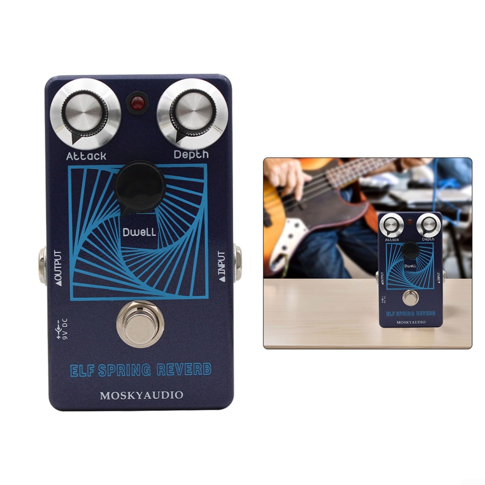per MOSKYAUDIO Reverb Guitar Effect Pedal, Vintage Spring con per Pre-delay 30-150ms, Dwell & Depth Controls, True Bypass, Metal Shell Chitarra Elettrica